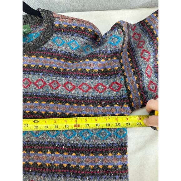 VTG Hunt Club Mens sz L Wool Knit Sweater Blue Gray Red Stripes Grandpa Academia - Picture 6 of 8